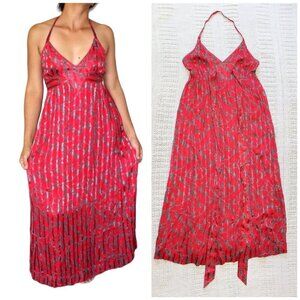 Maple Red floral Dress texture backless halter Cherry Blossom Size M Summer